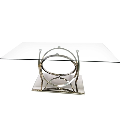 Silbernes Luxusmetallspeisetisch mit Klarglas für Esszimmer