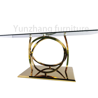Yunzoon-Möbel-Klarglas-Speisetisch spiegelte silberne Basis des Endess 201 wider