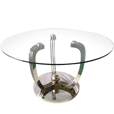 Ausgeglichener Glasplatte-Runden-Speisetisch mit Silber-Basis des Edelstahl-201