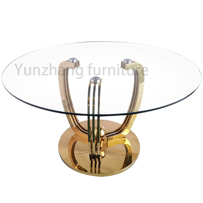 Transparente 10mm starke ausgeglichene Glasplatte Luxusmodell-Round Dining Tables mit Goldbasis