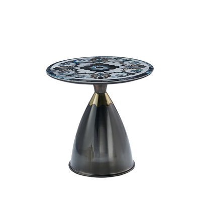 Moderne leichte Luxus rundes Wohnzimmer schwarzer Marmor Look Glas Top Metall Basis Ecktische Nebentisch