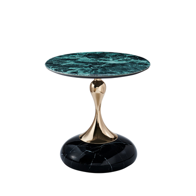 Luxus-Zentrumstisch Moderne Wohnzimmermöbel Runder gebogener Endtisch Schwarz-Gold-Metall-Glas-Kafetisch