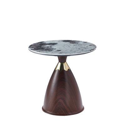 Moderne leichte Luxus rundes Wohnzimmer schwarzer Marmor Look Glas Top Metall Basis Ecktische Nebentisch