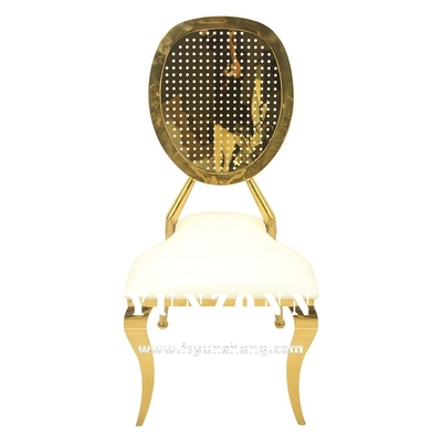 Luxus-Gold-Edelstahl-Rahmen Gaststuhl Thron Hotel Dining Stoff Hochzeitsstuhl
