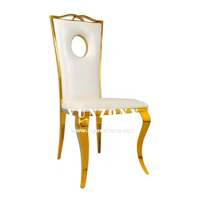 Gold-Edelstahl Esszessel Luxus weißer PU-Leder Hochzeitsstuhl für Hotel-Party-Events