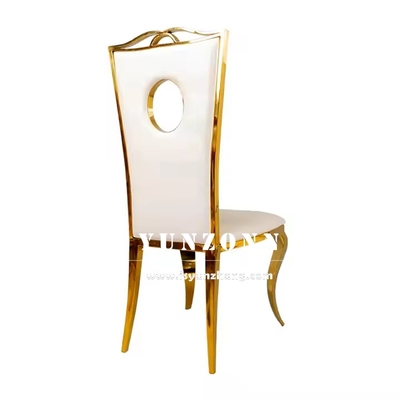 Gold-Edelstahl Esszessel Luxus weißer PU-Leder Hochzeitsstuhl für Hotel-Party-Events