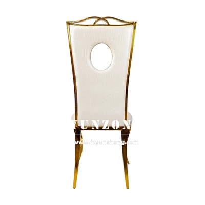 Gold-Edelstahl Esszessel Luxus weißer PU-Leder Hochzeitsstuhl für Hotel-Party-Events