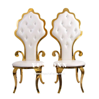 Großhandel Gold Edelstahl Braut und Bräutigam Stuhl Hochrücken Hochzeit König Thronstuhl