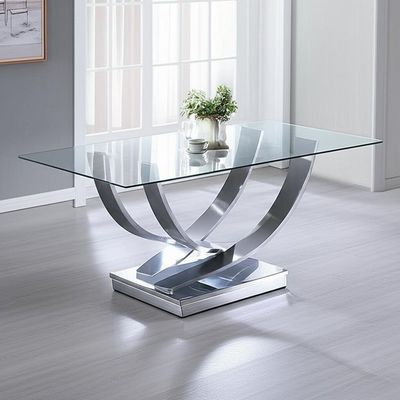Silberne Farbmodernes Luxus Speisetisch glatten ausgeglichenes Glas-hoch entwickelten Speisetisch