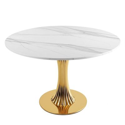 Tischplatte aus Kunstmarmor, moderner Esstisch mit Sockel, goldenes Gestell aus Edelstahl