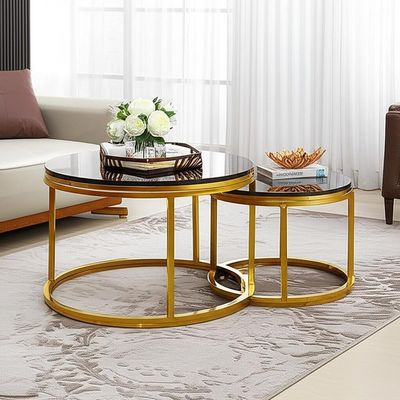 Innenausstattung Kaffeetafel Rundstahl Tisch Set Goldmalerei Für Wohnzimmer