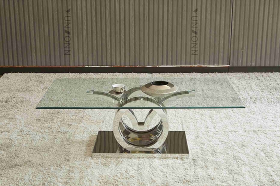 Seemöwen entwerfen moderne LuxusGlasplatte-Speisetisch einstellten Edelstahl-Grundrahmen-Silber des Sitzer-4