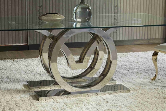 Seemöwen entwerfen moderne LuxusGlasplatte-Speisetisch einstellten Edelstahl-Grundrahmen-Silber des Sitzer-4