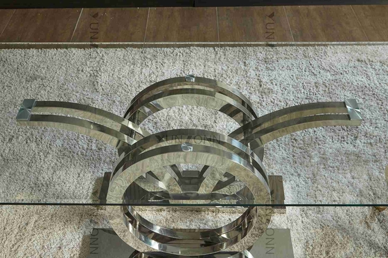 Seemöwen entwerfen moderne LuxusGlasplatte-Speisetisch einstellten Edelstahl-Grundrahmen-Silber des Sitzer-4