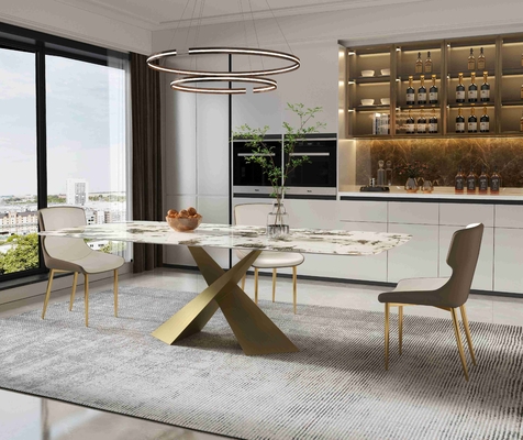Helles Felsen-Brett-stellt kleiner Wohnungs-Speisetisch-Stuhl nordisches modernes Licht-Luxusbronzeesszimmer-Satz ein