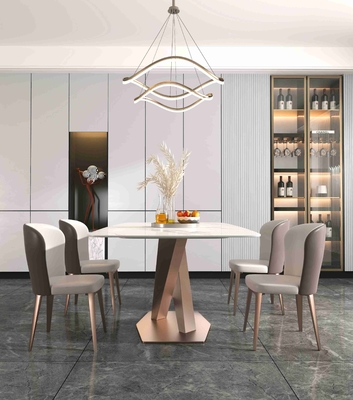 Niedriges modernes Speisetisch Luxus deutlich X Marmorplatte-Edelstahl-Rahmen des Sitzer-6 8