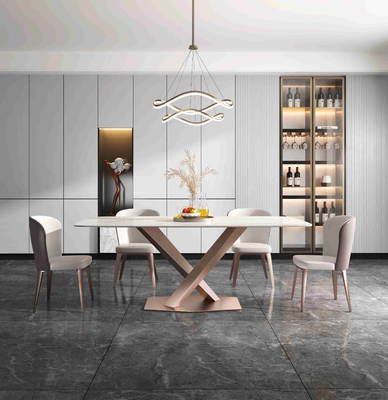 Niedriges modernes Speisetisch Luxus deutlich X Marmorplatte-Edelstahl-Rahmen des Sitzer-6 8
