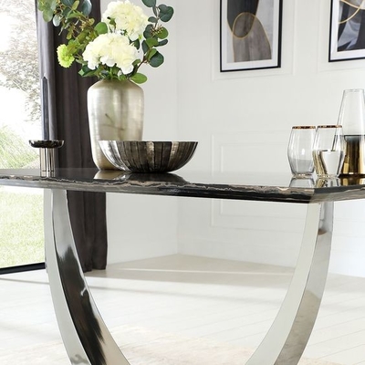 Edelstahl-silberne schwarze Marmorplatte-Speisetisch stellte moderne Luxusspeisetische 150X90X75 ein