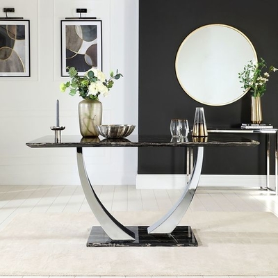 Edelstahl-silberne schwarze Marmorplatte-Speisetisch stellte moderne Luxusspeisetische 150X90X75 ein
