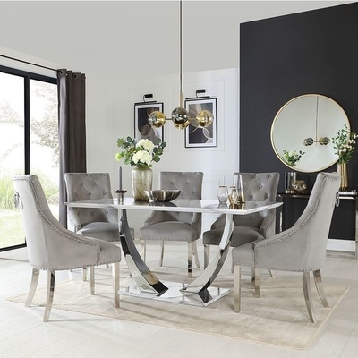 Edelstahl-silberne schwarze Marmorplatte-Speisetisch stellte moderne Luxusspeisetische 150X90X75 ein