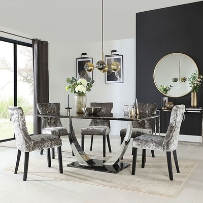 Edelstahl-silberne schwarze Marmorplatte-Speisetisch stellte moderne Luxusspeisetische 150X90X75 ein
