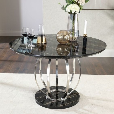 Wohlschmeckender Marmorplatte-Edelstahl-silberner Speisetisch mit Stühlen stellte H75cm ein