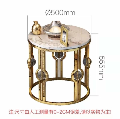 Gold überzog Edelstahl-Marmorseitentabellen-Licht-Luxusmetall Crystal Ball Round Corner Table