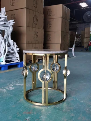 Gold überzog Edelstahl-Marmorseitentabellen-Licht-Luxusmetall Crystal Ball Round Corner Table