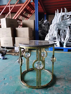 Gold überzog Edelstahl-Marmorseitentabellen-Licht-Luxusmetall Crystal Ball Round Corner Table