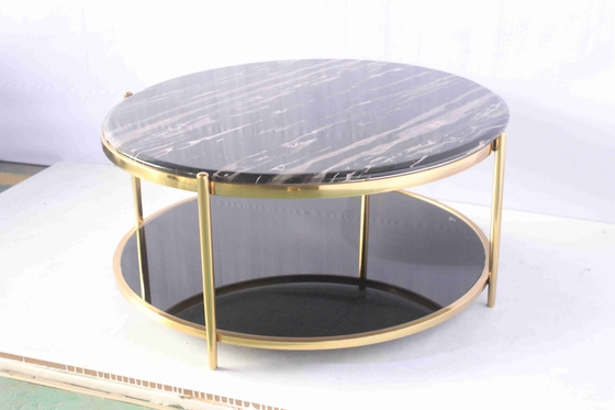 Doppelter runder GlasCouchtisch mit Goldmetallausgangsgebrauch