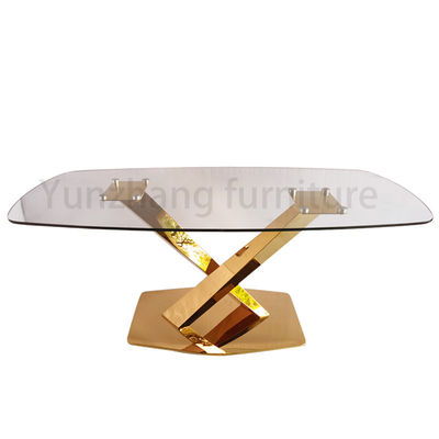 Guter Preis Hauptmöbel der rechteckigen Entwurfs-Glasplatte-Speisetisch-klaren ausgeglichenen Basis-SS201 Online