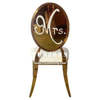 Guter Preis Luxus-Gold aus Edelstahl Runder Rücken Herr und Frau Braut und Bräutigam Hochzeitsbankett Stuhl Online