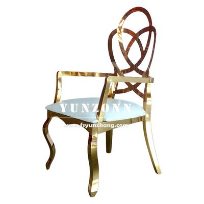 Guter Preis Luxuriöse Hochzeitsmöbel Rose geschnitzte Rücken Hotel Restaurant Stuhl Gold Edelstahl Bankett Stuhl Online