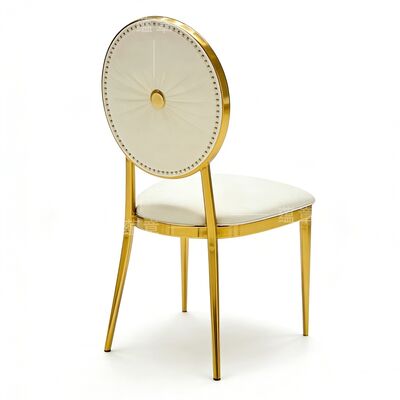 Luxuriöser weißer PU-Leder aus Edelstahl, langlebiger Hochzeitsstuhl für das Hotel, Speisen im Freien, Villa Wohnzimmer, Gebrauch mit modernem Design