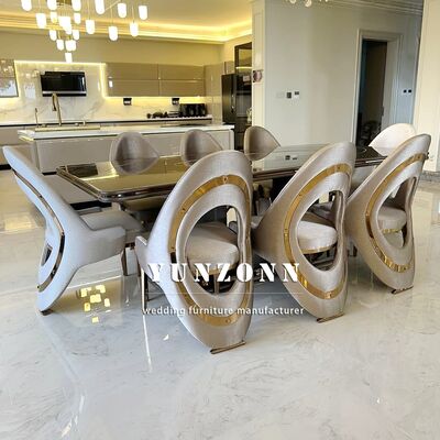 Qualität Luxuriöser goldener Esszimmerstuhl im nordisch-italienischen Stil, modern, leichter Luxus, Edelstahlbein, Samt-/Leder-Esszimmerstuhl für Villa Fabrik