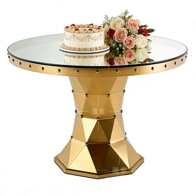 Guter Preis Elegante moderne Neuankömmlinge Hochzeitszeremonie Feierliche Dekoration Gold Edelstahl Spiegel Glas Kuchenstand Hotel Speisen Online