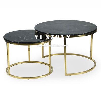 Guter Preis Minimalistische Wohnmöbel Metall-Nesting-Tische mit schwarzer Glas-/Marmorplatte Runder Couchtisch Temperglas-Couchtisch Online