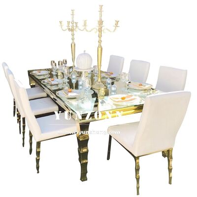 Guter Preis Hotelsaal Restaurant Möbel Metallrahmen 8 Sitzplätze Glas Esstisch mit Stuhl Online
