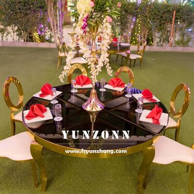 Guter Preis Luxuriöser moderner Speisestisch aus Edelstahl mit Glasoberfläche für Hochzeitsfeiern im Freien Online