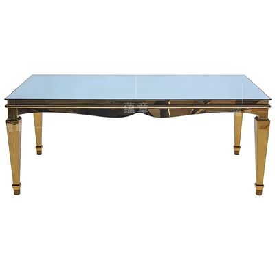 Guter Preis Moderne Gold-Edelstahl-Rechteck Mia Bankett Esstisch mit gehärtetem Glas Oberteil Online