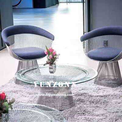 Guter Preis Luxus-Mitte-Jahrhundert-Modern-Akzent-Rundplatner-Tisch-Kaffee-Tisch-Härterglas-Topf mit Metalldraht-Basis Online
