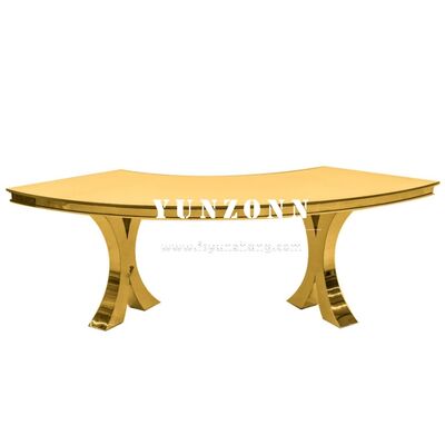 Guter Preis Modern Gold Cross X Legs Serpentine S-Form Glas und Metall Hochzeit Essen Bankett Tisch für Outdoor Hotels Veranstaltungen Partys Online
