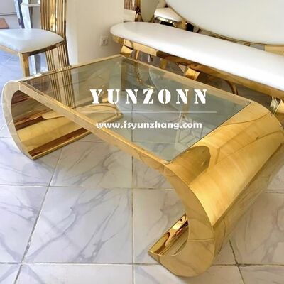 Guter Preis Ovaler Couchtisch für Wohnzimmer Edelstahl mit Goldspiegel Online