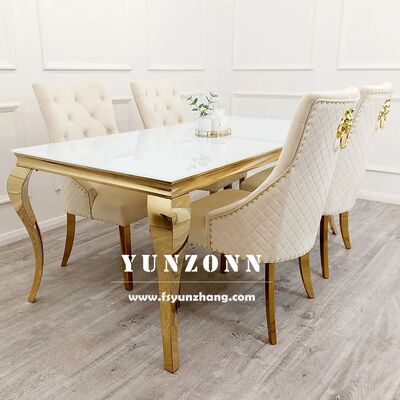 Guter Preis Yunzhang Modern Marmor Esstisch Set 6-Sitzer mit Edelstahl und Glas für Hotels Veranstaltungen Online