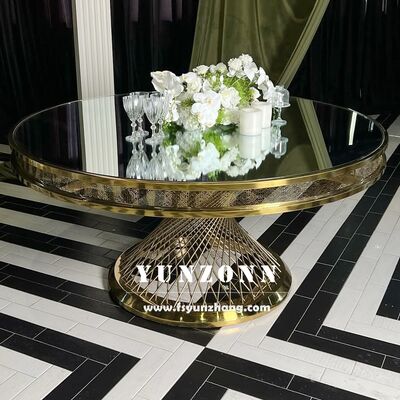 Guter Preis Moderner Esstisch aus Edelstahl mit gehärtetem Glas und Metallbasis für Veranstaltungen im Freien für Hotels und Hochzeiten Online