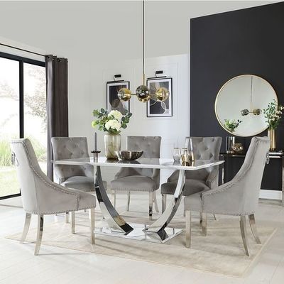 Guter Preis Edelstahl-silberne schwarze Marmorplatte-Speisetisch stellte moderne Luxusspeisetische 150X90X75 ein Online